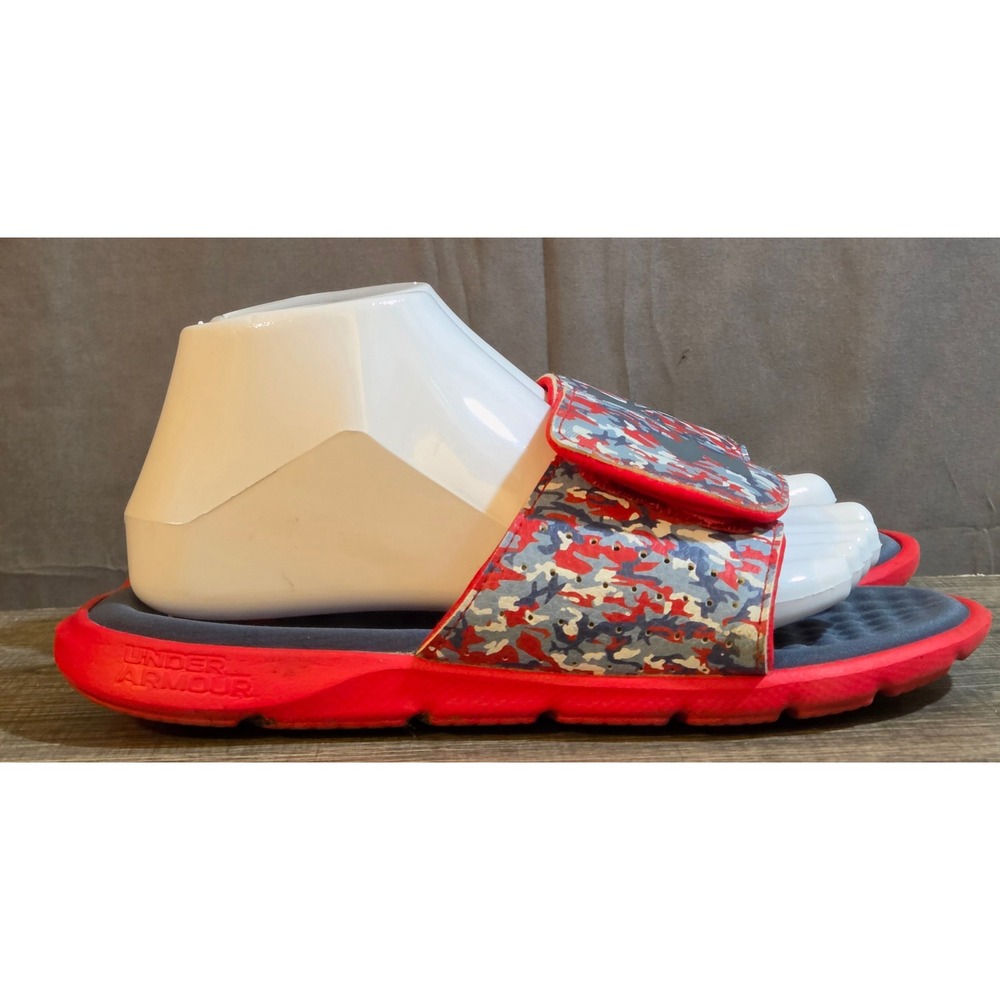 Under Armour Ignite 7 Graphic Strap Slide Sandals Youth Size 6Y Red Gray